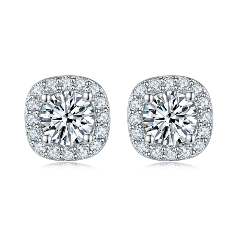 S925 srebrne Moissanite kvadratne naušnice za žene – Geometrijski kvadratni dizajn, 1,47–1,78 g