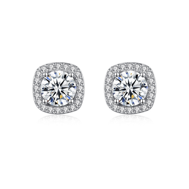S925 srebrne Moissanite kvadratne naušnice za žene – Geometrijski kvadratni dizajn, 1,47–1,78 g
