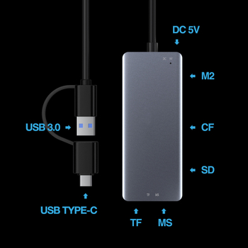 USB-C All-In-One čítačka kariet s USB 3.0 – podporuje CF, SD/SDHC/SDXC, TF, MicroSD a MS Pro Duo/Pro/Duo/Micro(M2)