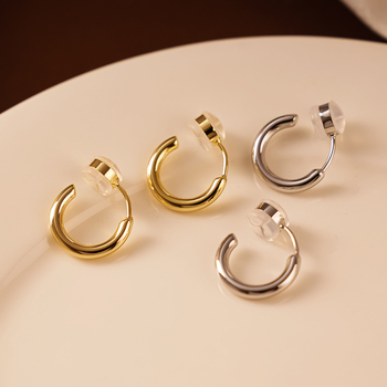 Клипсови силиконови обици, мед, електроплатирани, геометричен стил