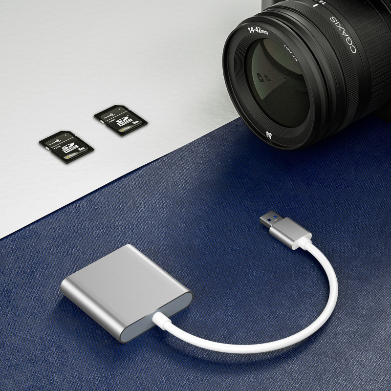 USB 3.0 Αναγνώστης Καρτών, Τριών σε Ένα, αλουμινένιο κράμα, υποστηρίζει CF/SD/TF κάρτες, εξωτερική εγκατάσταση, μοντέλο HZ-C003