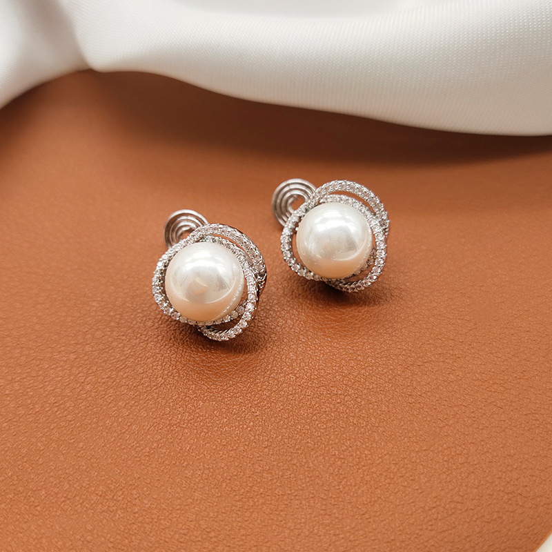 Медни клипсови обици с цветен дизайн и циркон акцент, свеж и сладък стил