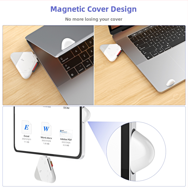 Trojný magnetický čítač kariet pre Apple Type-C a USB počítače, Android tablety, SD/TF karty (OTG) – Model C23, USB 2.0, externý
