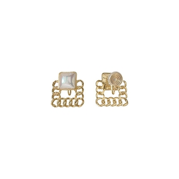 Френски ретро стил: квадратни ушни клипове с перла, позлатена медна сплав, геометричен дизайн, вдъхновен от москитна спирала