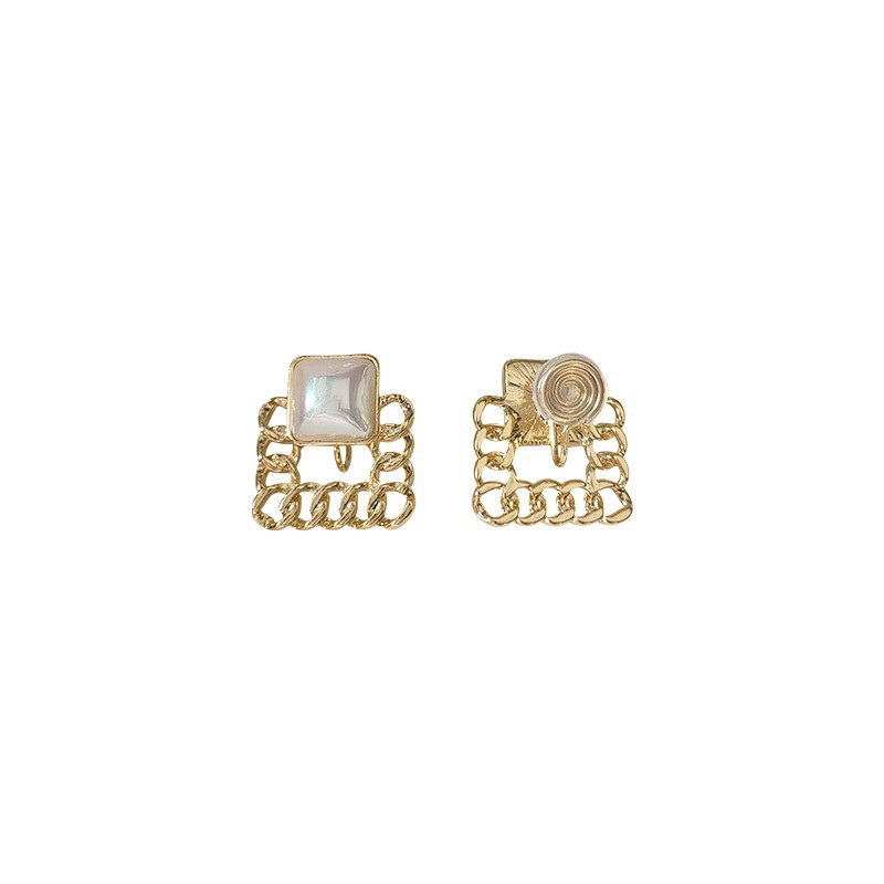 Френски ретро стил: квадратни ушни клипове с перла, позлатена медна сплав, геометричен дизайн, вдъхновен от москитна спирала