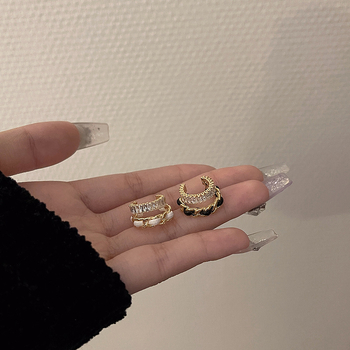 Ушни клипсове за жени, двойно усукани, Rhinestone кристали, геометричен стил, електроплатина