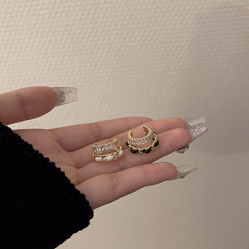 Ушни клипсове за жени, двойно усукани, Rhinestone кристали, геометричен стил, електроплатина