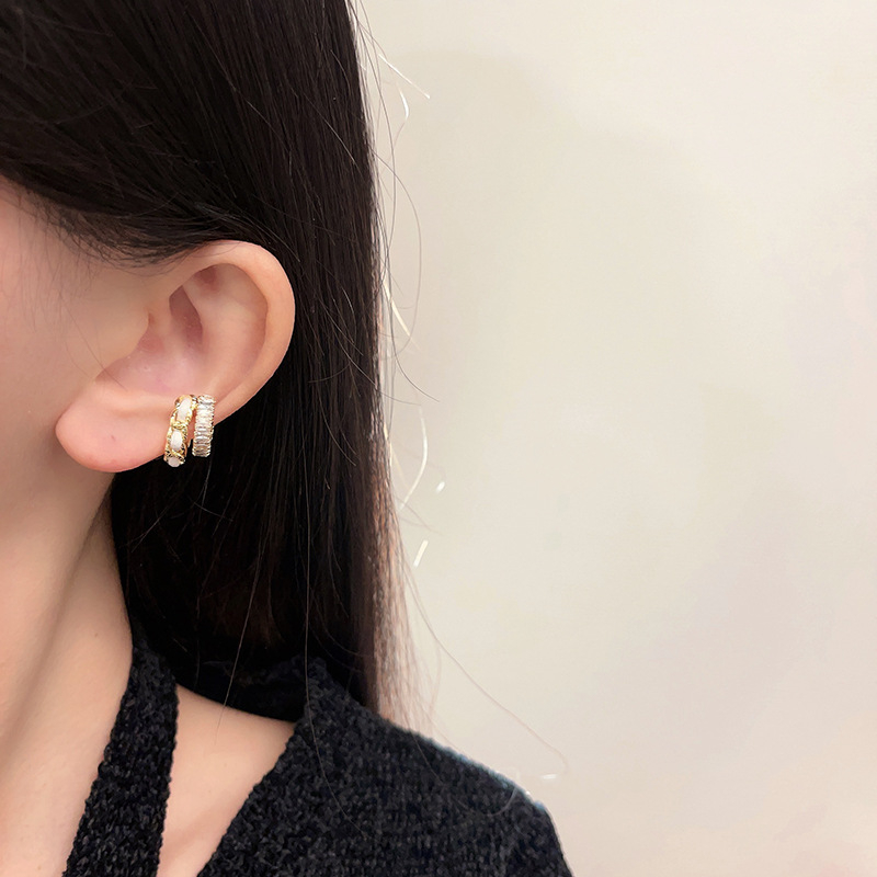 Ушни клипсове за жени, двойно усукани, Rhinestone кристали, геометричен стил, електроплатина