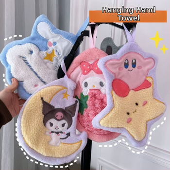 Rankų rankšluostis su mielu karikatūriniu ilgu ausų šuniu Kulomi, siuvinėtas koralo veliūro audinyje, svoris 30-50 g, 150D