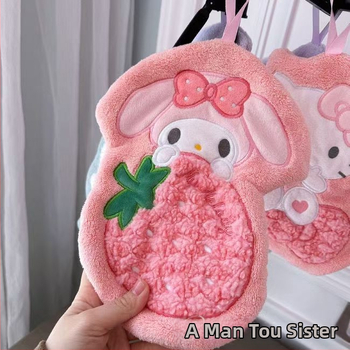 Rankų rankšluostis su mielu karikatūriniu ilgu ausų šuniu Kulomi, siuvinėtas koralo veliūro audinyje, svoris 30-50 g, 150D