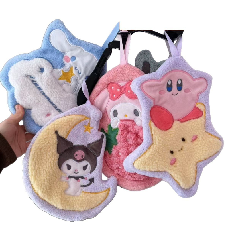 Rankų rankšluostis su mielu karikatūriniu ilgu ausų šuniu Kulomi, siuvinėtas koralo veliūro audinyje, svoris 30-50 g, 150D