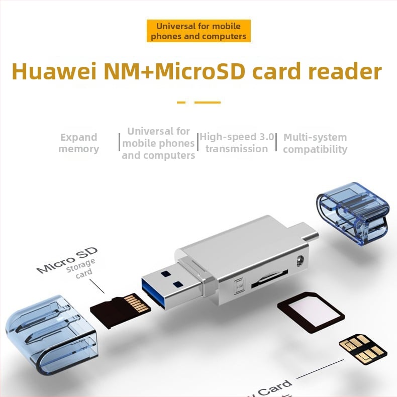 Αναγνώστης καρτών NM + Micro SD USB 3.0, εξωτερικός αλουμινένιος περίβλημα, υποστηρίζει NM και TF κάρτες, διασυνδέσεις Type-C/USB, γρήγορη μεταφορά