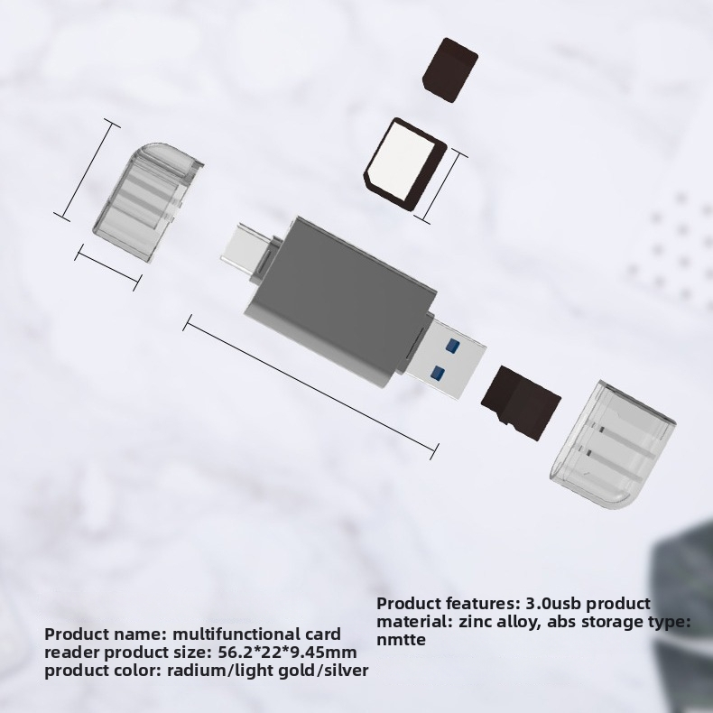Αναγνώστης καρτών NM + Micro SD USB 3.0, εξωτερικός αλουμινένιος περίβλημα, υποστηρίζει NM και TF κάρτες, διασυνδέσεις Type-C/USB, γρήγορη μεταφορά