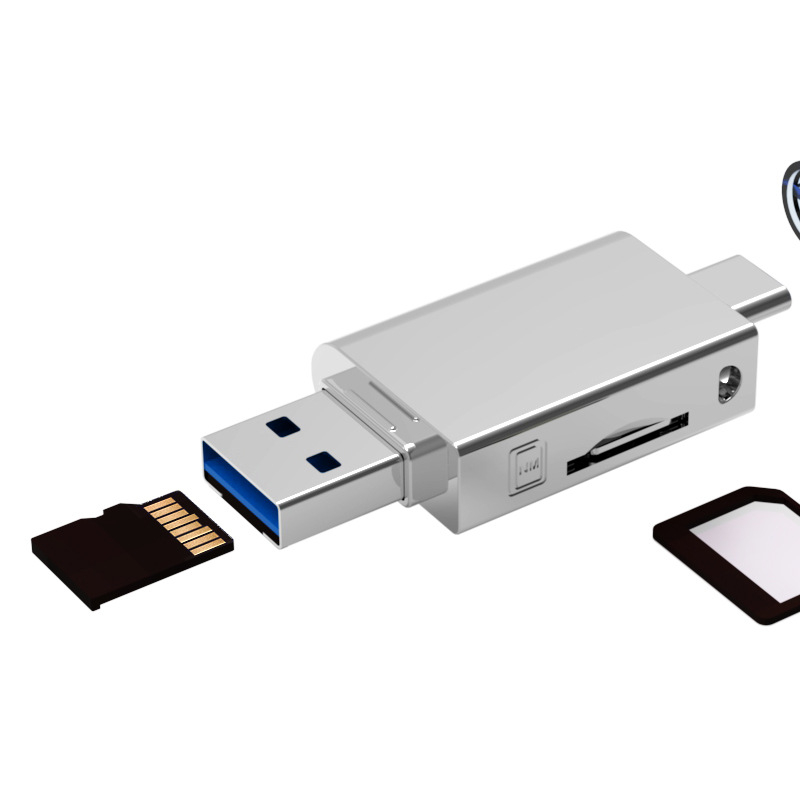 Αναγνώστης καρτών NM + Micro SD USB 3.0, εξωτερικός αλουμινένιος περίβλημα, υποστηρίζει NM και TF κάρτες, διασυνδέσεις Type-C/USB, γρήγορη μεταφορά
