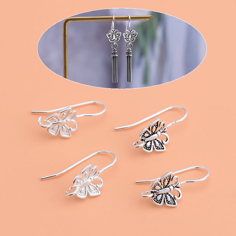 Componente pentru cercei DIY din argint 925, motif fluture vintage, inel deschis pentru cercei