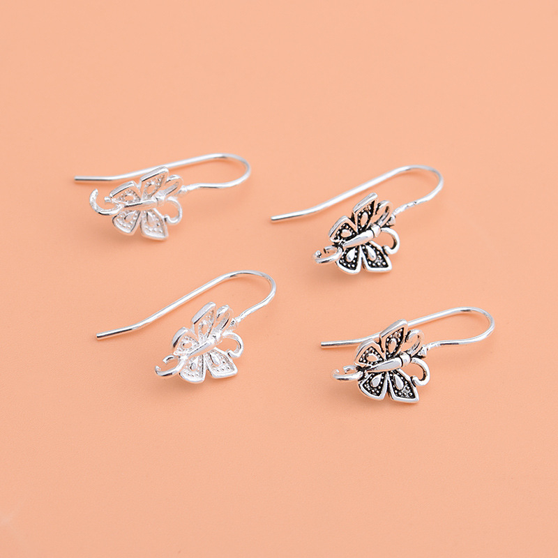 Componente pentru cercei DIY din argint 925, motif fluture vintage, inel deschis pentru cercei