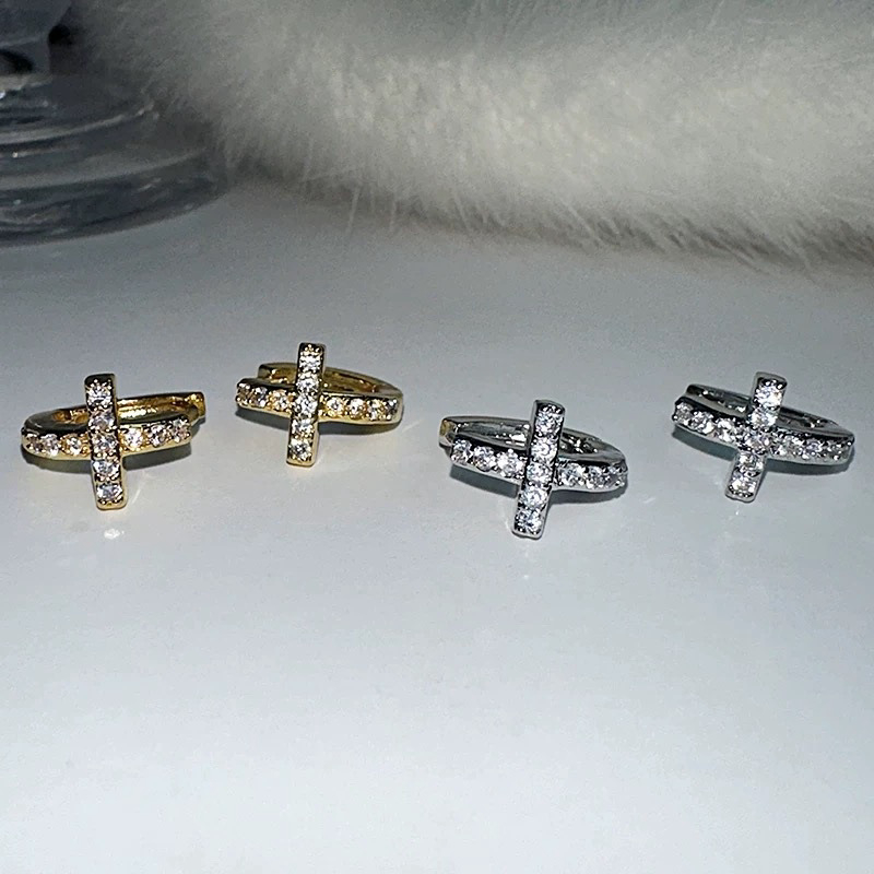 Naušnice od 925 srebra, zlatno premazane, križni dizajn, unisex