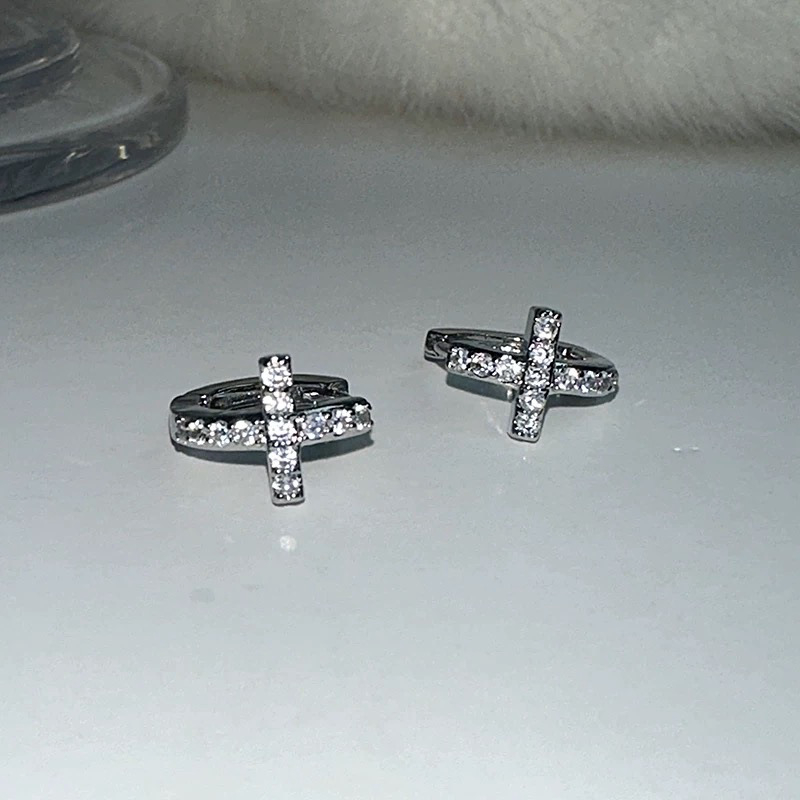 Naušnice od 925 srebra, zlatno premazane, križni dizajn, unisex