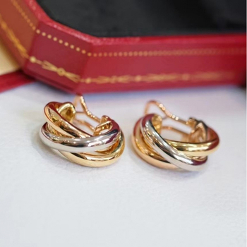 Cercei din argint 925, design geometric cu trei inele, placare cu aur 18K, origine Guangzhou