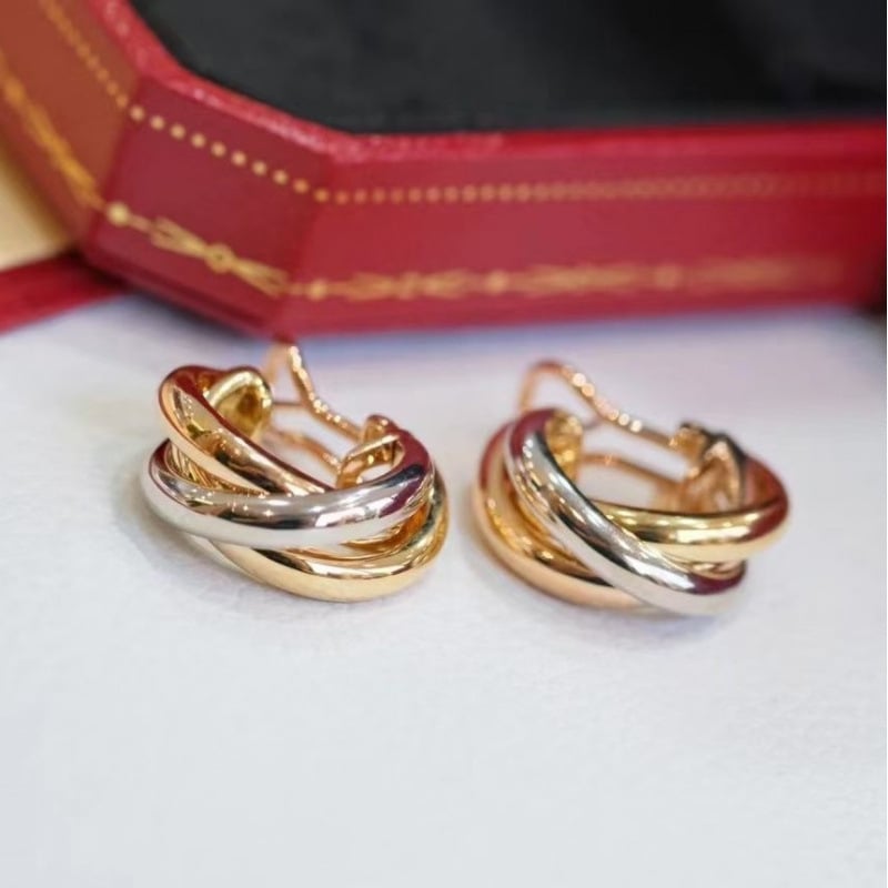 Cercei din argint 925, design geometric cu trei inele, placare cu aur 18K, origine Guangzhou