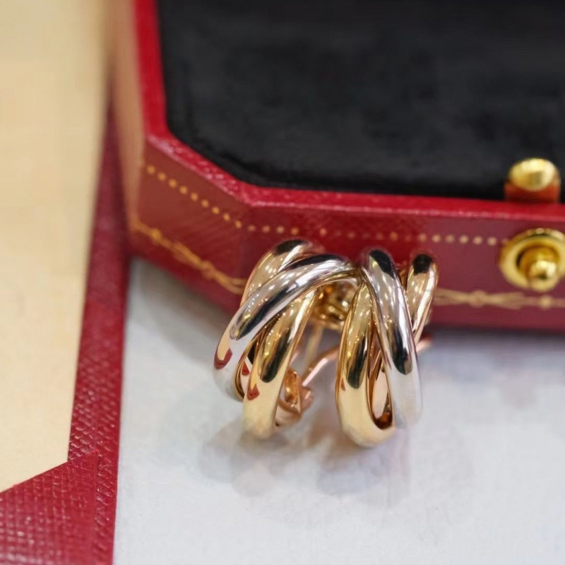 Cercei din argint 925, design geometric cu trei inele, placare cu aur 18K, origine Guangzhou