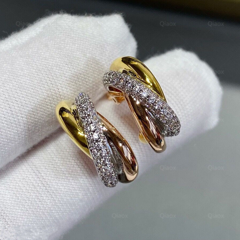 Cercei din argint 925, design geometric cu trei inele, placare cu aur 18K, origine Guangzhou