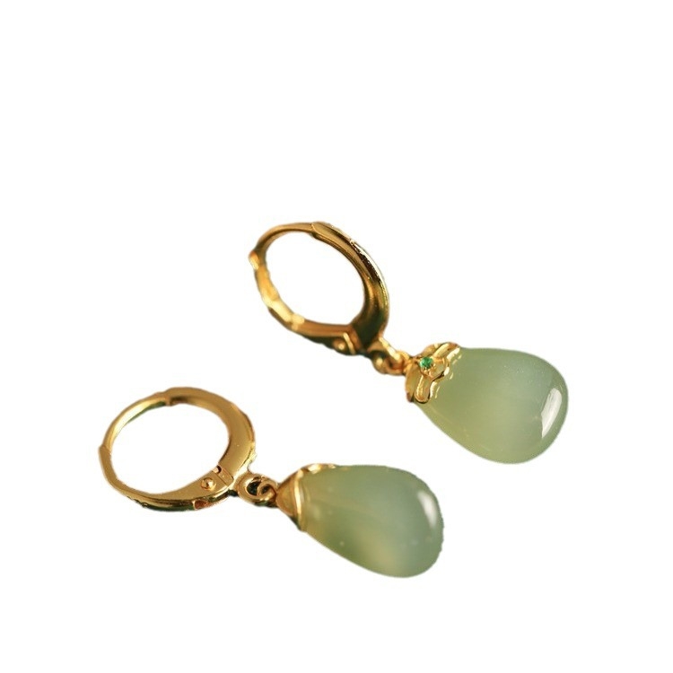 Bakrene naušnice s Hetian jade, U-oblik Geometrijski dizajn, jade ugradnja, elektroplatirano, unisex nakit