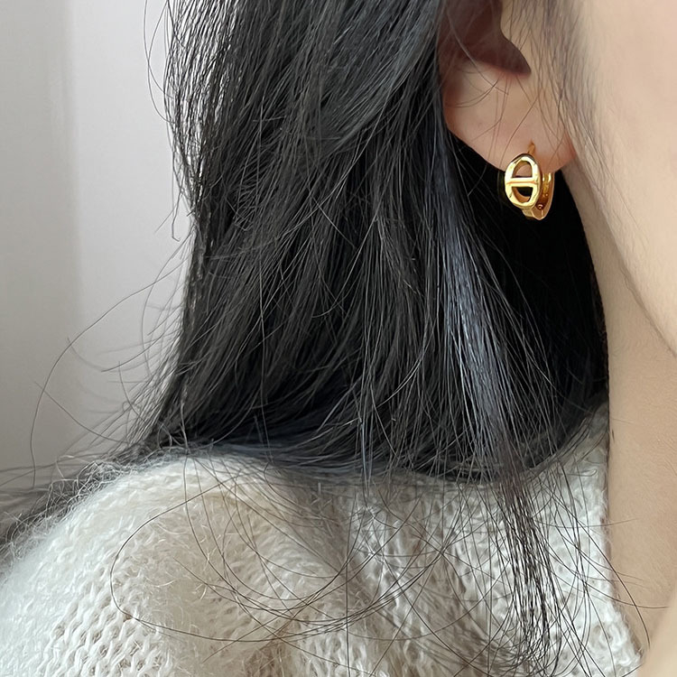 Обеци с 925 сребърна игла, кухo свинско носче, минималистичен геометричен стил, пролет 2022