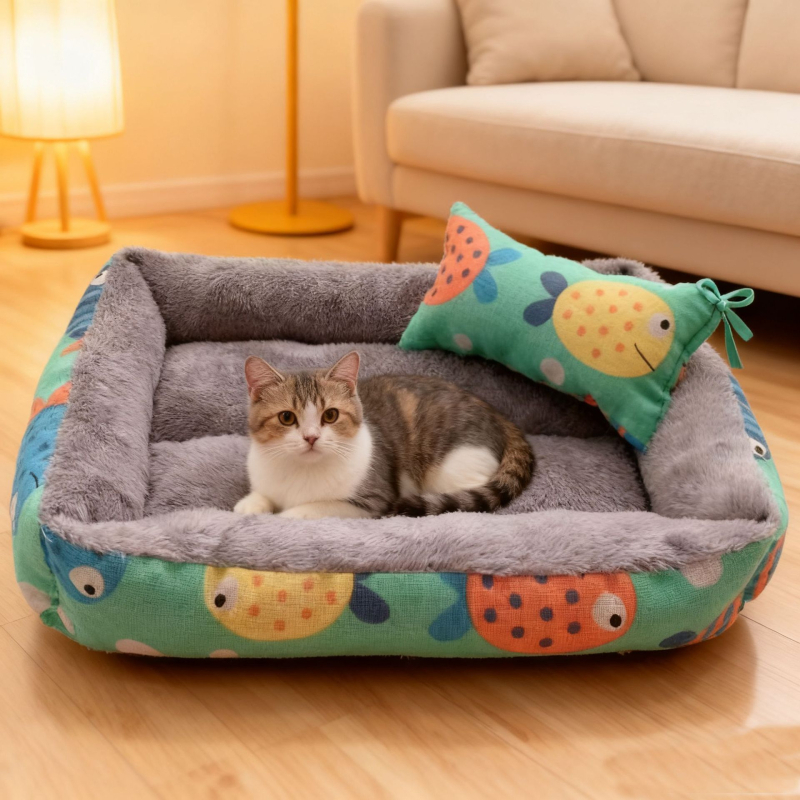 Гнездо за домашни любимци за кучета – Памук и лен, Миещ се, Без монтаж