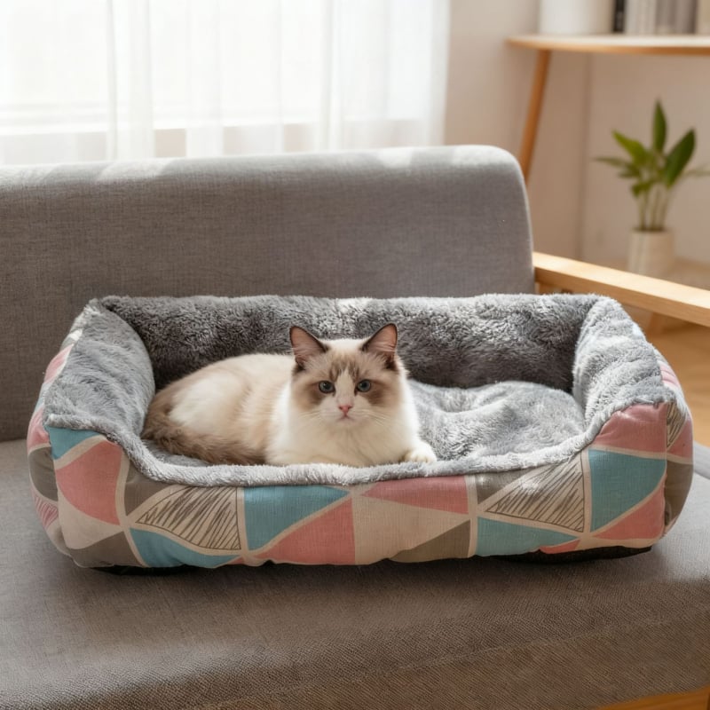 Гнездо за домашни любимци за кучета – Памук и лен, Миещ се, Без монтаж