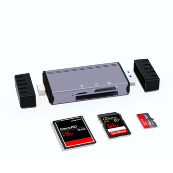 CF/SD/TF τρία σε ένα αντάπτορ καρτών — εξωτερικός αναγνώστης καρτών USB-C από κράμα αλουμινίου για DSLR, κάμερα, MP4, κινητό, tablet και PC