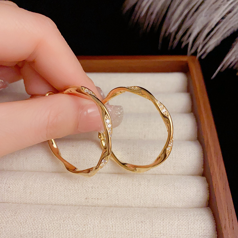 Cercei din cupru, design geometric retro, placare cu aur real, brand Korean Dupin.