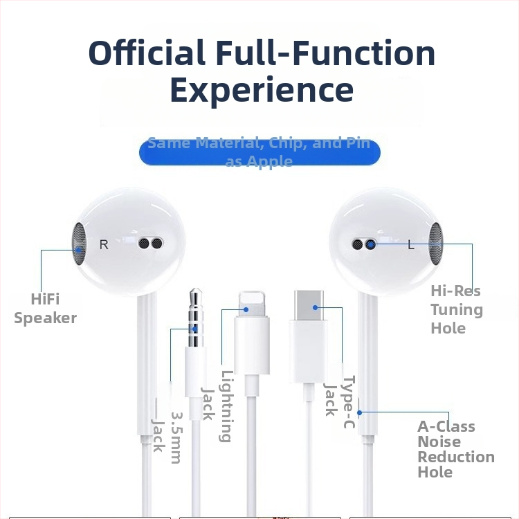 Bone Quality 008 Laidinės In-Ear ausinės, 1,2 m kabelis, suderinama su iOS