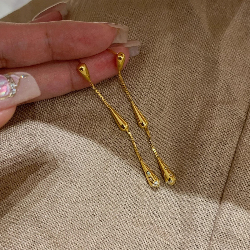 Обeци - капковидни висящи с ресни, титаниева стомана - пролет 2025, Old Money стил, за жени