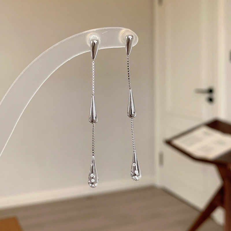 Обeци - капковидни висящи с ресни, титаниева стомана - пролет 2025, Old Money стил, за жени