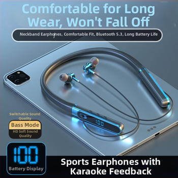 Aaalbl Bluetooth slúchadlá s krkom pre karaoke a živý prenos – Stereo zvuk, Bluetooth 5.4, dosah 10 m, výdrž batérie 4–8 hodín, Digitálny displej