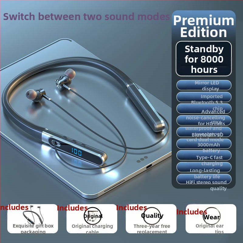 Aaalbl Bluetooth slúchadlá s krkom pre karaoke a živý prenos – Stereo zvuk, Bluetooth 5.4, dosah 10 m, výdrž batérie 4–8 hodín, Digitálny displej