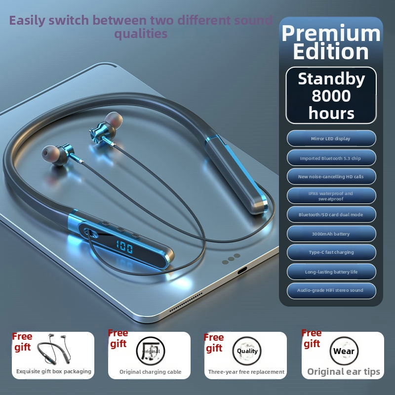 Aaalbl Bluetooth slúchadlá s krkom pre karaoke a živý prenos – Stereo zvuk, Bluetooth 5.4, dosah 10 m, výdrž batérie 4–8 hodín, Digitálny displej