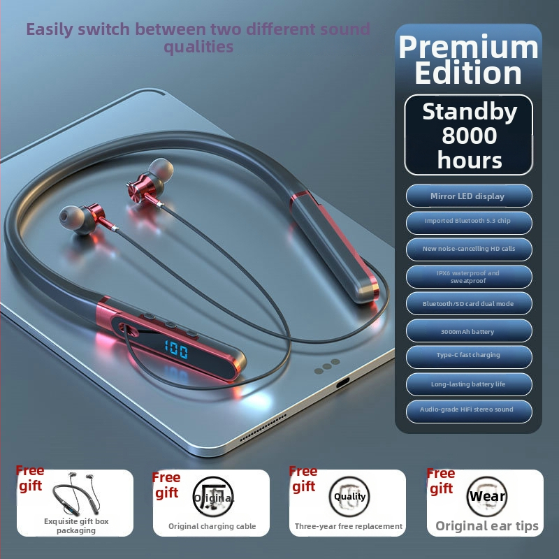 Aaalbl Bluetooth slúchadlá s krkom pre karaoke a živý prenos – Stereo zvuk, Bluetooth 5.4, dosah 10 m, výdrž batérie 4–8 hodín, Digitálny displej