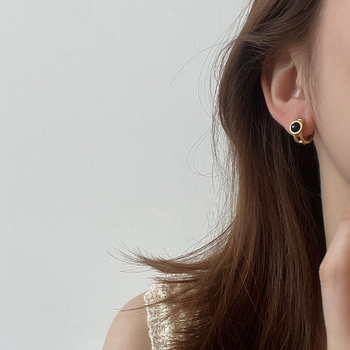 Cercei din cupru cu cerc geometric, placare electrolitică, Han Sha, stil japono-coreean