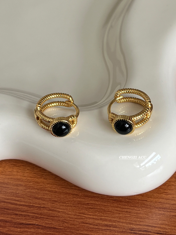 Cercei din cupru cu cerc geometric, placare electrolitică, Han Sha, stil japono-coreean