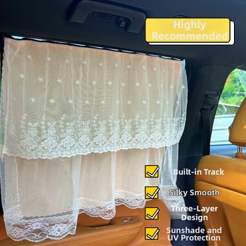 Auto zavjesa za sunce s čipkom, trostruka slojka u stilu princeze za djecu, zaštita od sunca i topline, pričvršivanje za prozor automobila