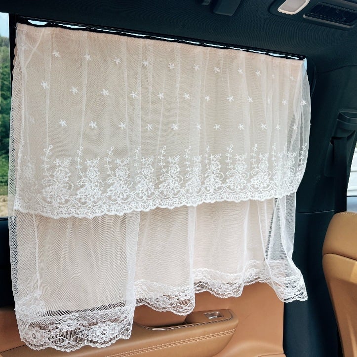 Mutong Draperie pentru geamul mașinii cu dantelă, poliester, opac, prindere tip caliper
