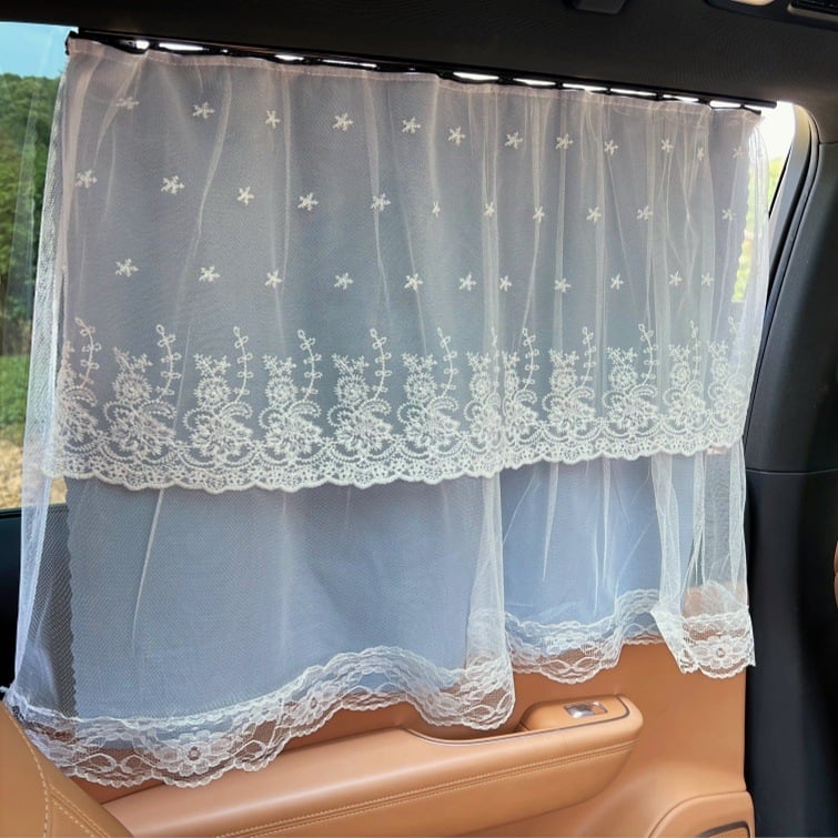 Mutong Draperie pentru geamul mașinii cu dantelă, poliester, opac, prindere tip caliper