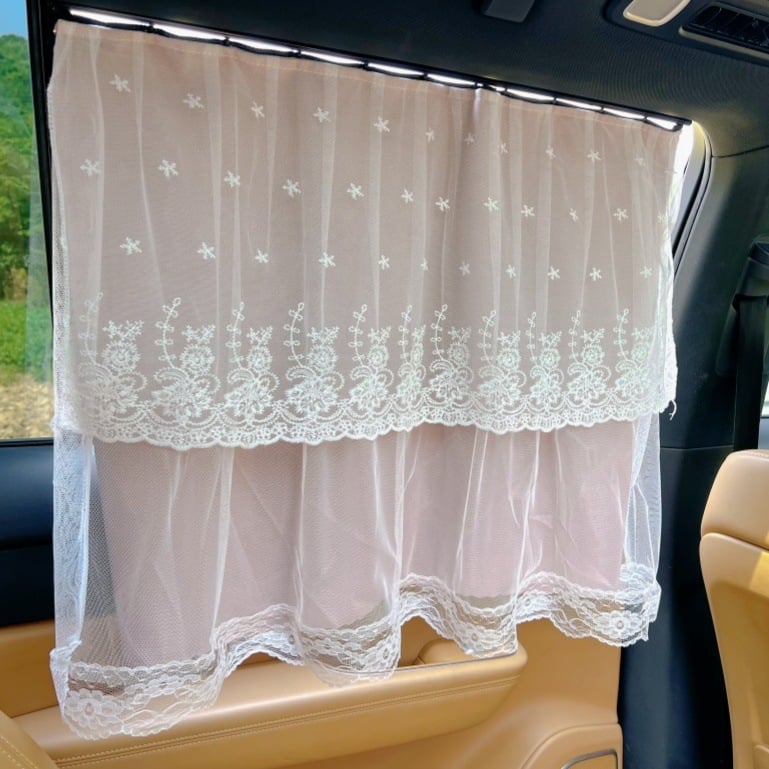 Mutong Draperie pentru geamul mașinii cu dantelă, poliester, opac, prindere tip caliper