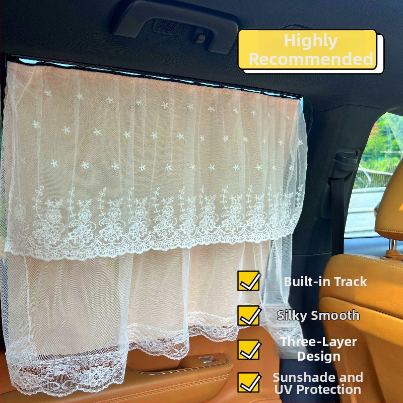 Auto slnečná clona s krajkou, nepriehľadná, trojvrstvová záclona pre deti v štýle princeznej, ochrana pred slnkom a teplom, uchytenie na okne auta