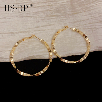 Геометрични медни обеци с реално златно покритие, корейски стил, лек лукс