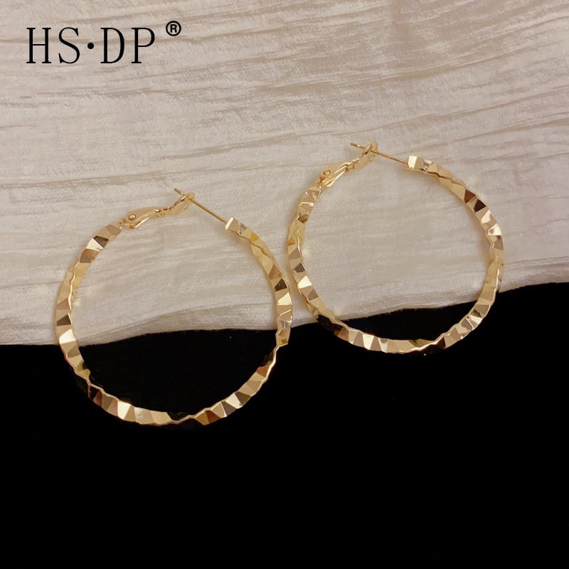 Геометрични медни обеци с реално златно покритие, корейски стил, лек лукс