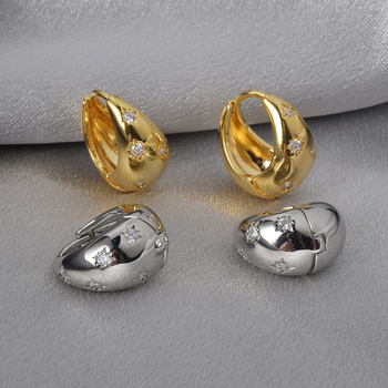 Cercei din cupru cu stea cu opt colțuri, zirconiu, stil retro, pentru femei, placare electroplatină