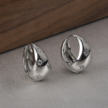 Cercei din cupru cu stea cu opt colțuri, zirconiu, stil retro, pentru femei, placare electroplatină